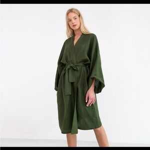 L&C Oversized Forest Green Linen Kimono Robe